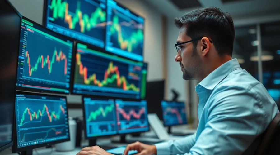 Trading view platform shows detailed market charts with traders analyzing complex financial